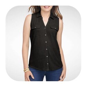 Talbots M off black 55% linen sleeveless button down